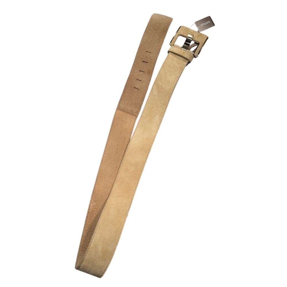 Chico's Sueded Uri Belt Large Women Camel Tan Gold Buckle Genuine Leather BNWT